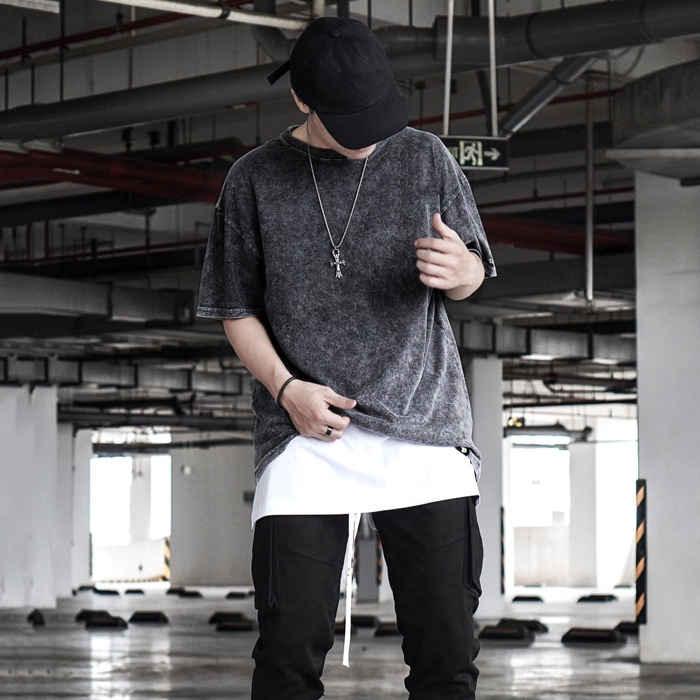 Áo thun tay lỡ nam nữ wash acid , Vải Cotton Form Oversize - SELECTED.STORE