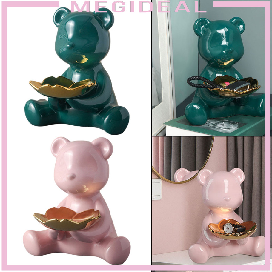 [MEGIDEAL]Modern Key Storage Bear Figure Statue Figurine for Candy Container Holder Pine