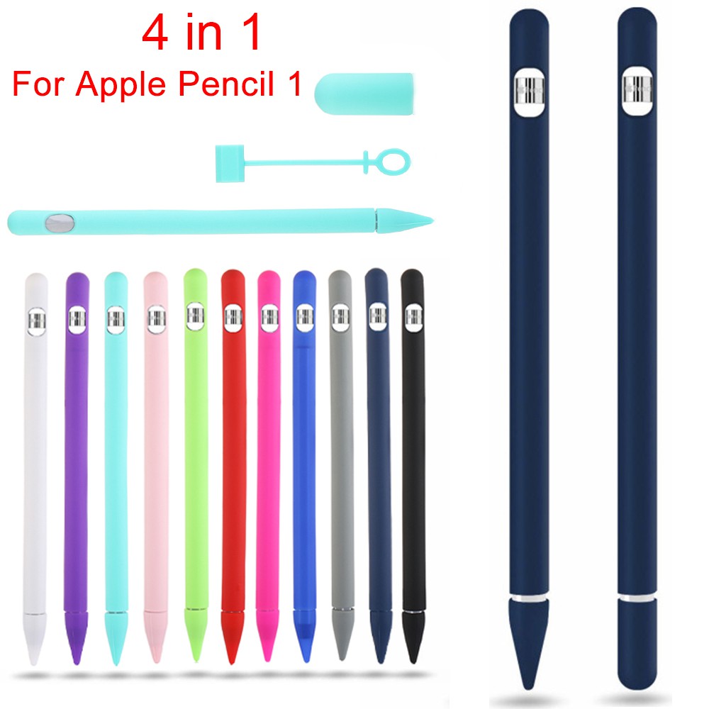Vỏ Bảo Vệ Bút Cảm Ứng Apple Pencil 4 Trong 1 Bằng Silicon Màu Trơn Thời Trang Chống Bụi Bẩn Cho Apple Pencil 1st