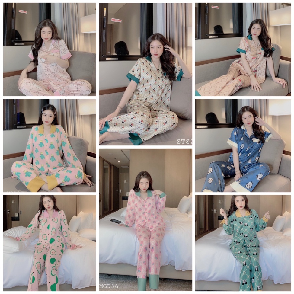 Bộ Đồ Ngủ Nữ Lụa - Pijama Lụa Mặc Nhà Cao Cấp Kiểu Dáng Sang Đẹp Dễ Thương, Mềm Mịn Mát Pijama Quảng Châu
