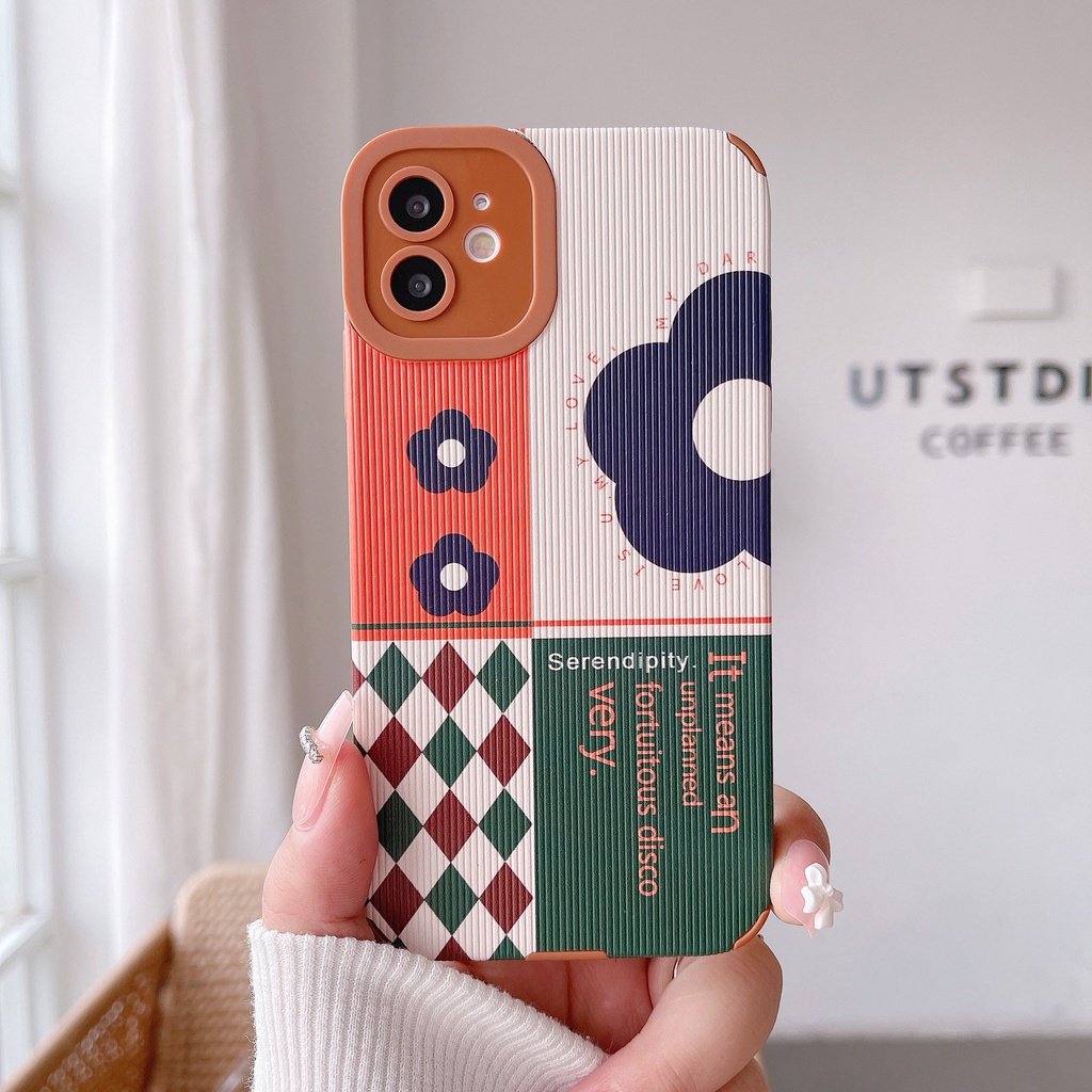 Ốp lưng điện thoại Iphone CARO HOA XANH Viền Vuông ĐEN ip7,8,plus/X,XS/XSMAX/11/11/12/13,pro,max