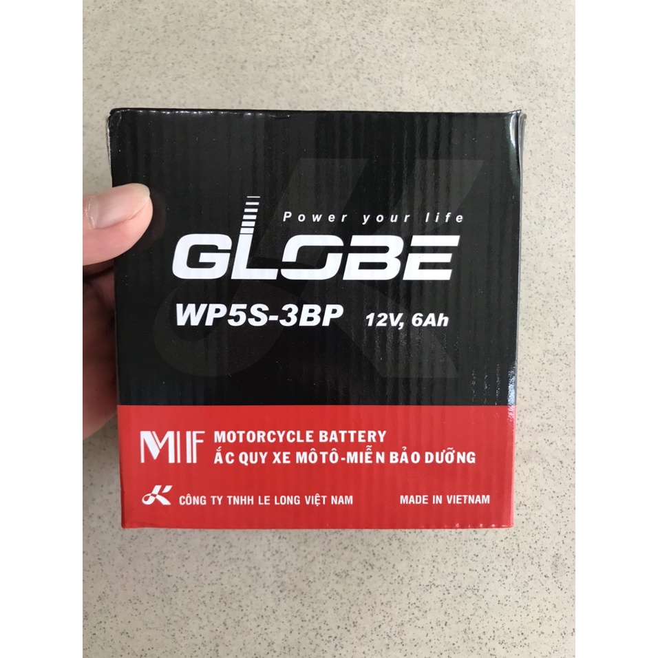 Bình Ắc Quy Xe Máy Globe WP5S-3BP 12V 6Ah Dành Cho Xe Dream, Wave, Viva, Jupiter, Sirius
