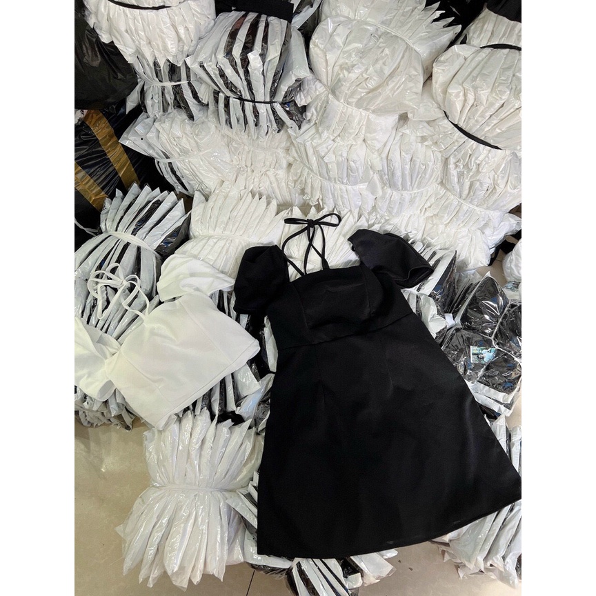 [ Miễn phí ship 2022 ] Đầm váy nữ dự tiệc tiểu thư, đầm cổ vuông tay phồng cột dây cổ sexy, sang chảnh kèm ảnh thật