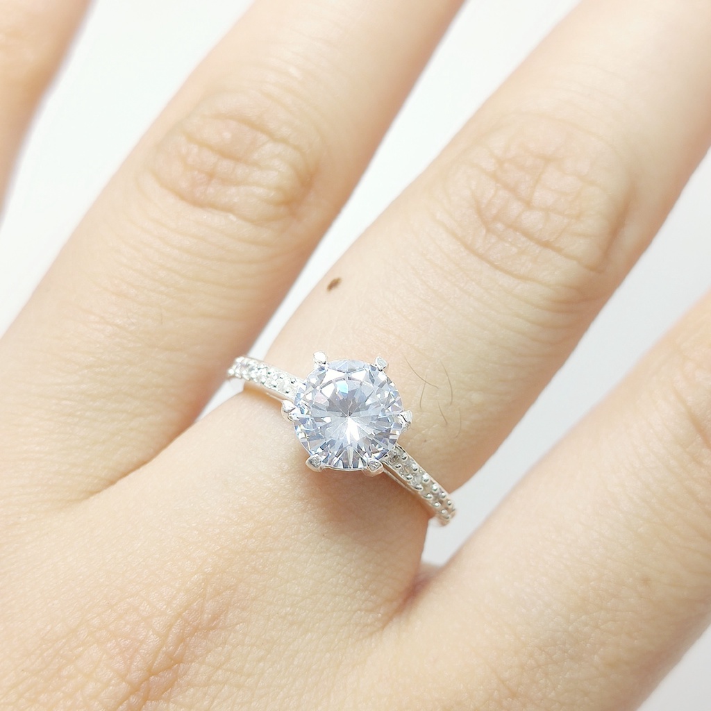 Nhẫn bạc 925 Nhẫn Tiểu Thư sang chảnh nạm kim cương nhân tạo sáng lấp lánh