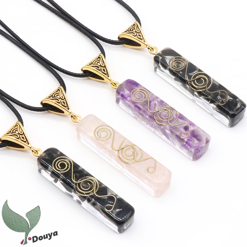 Orgone Vòng cổ Mặt Đá Obsidian / Thạch Anh Tím / Hoa Hồng - Orgone Phát Điện Orgonite Pha Lê