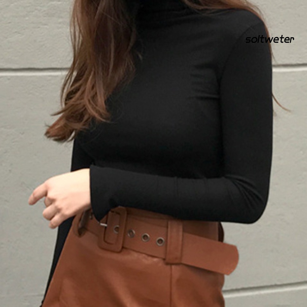 Áo nữ tay dài cổ lọ màu sắc thanh lịch