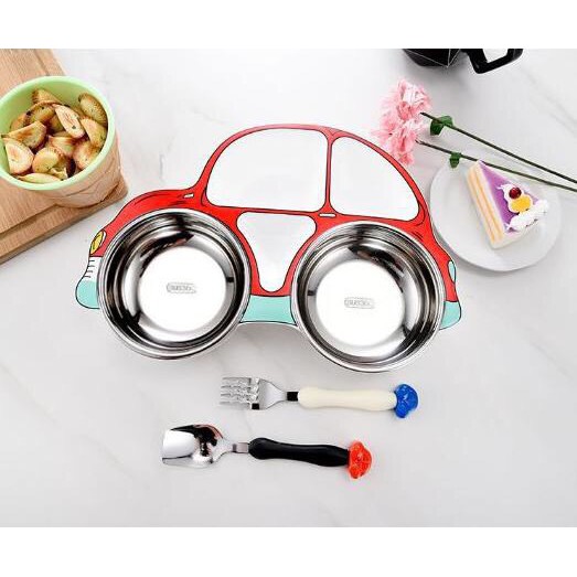 BÁT ĂN DẶM TẠO HÌNH Ô TÔ SIÊU CUTE, 4 NGĂN ĐỰNG THỨC ĂN, KÈM THÌA VÀ DĨA