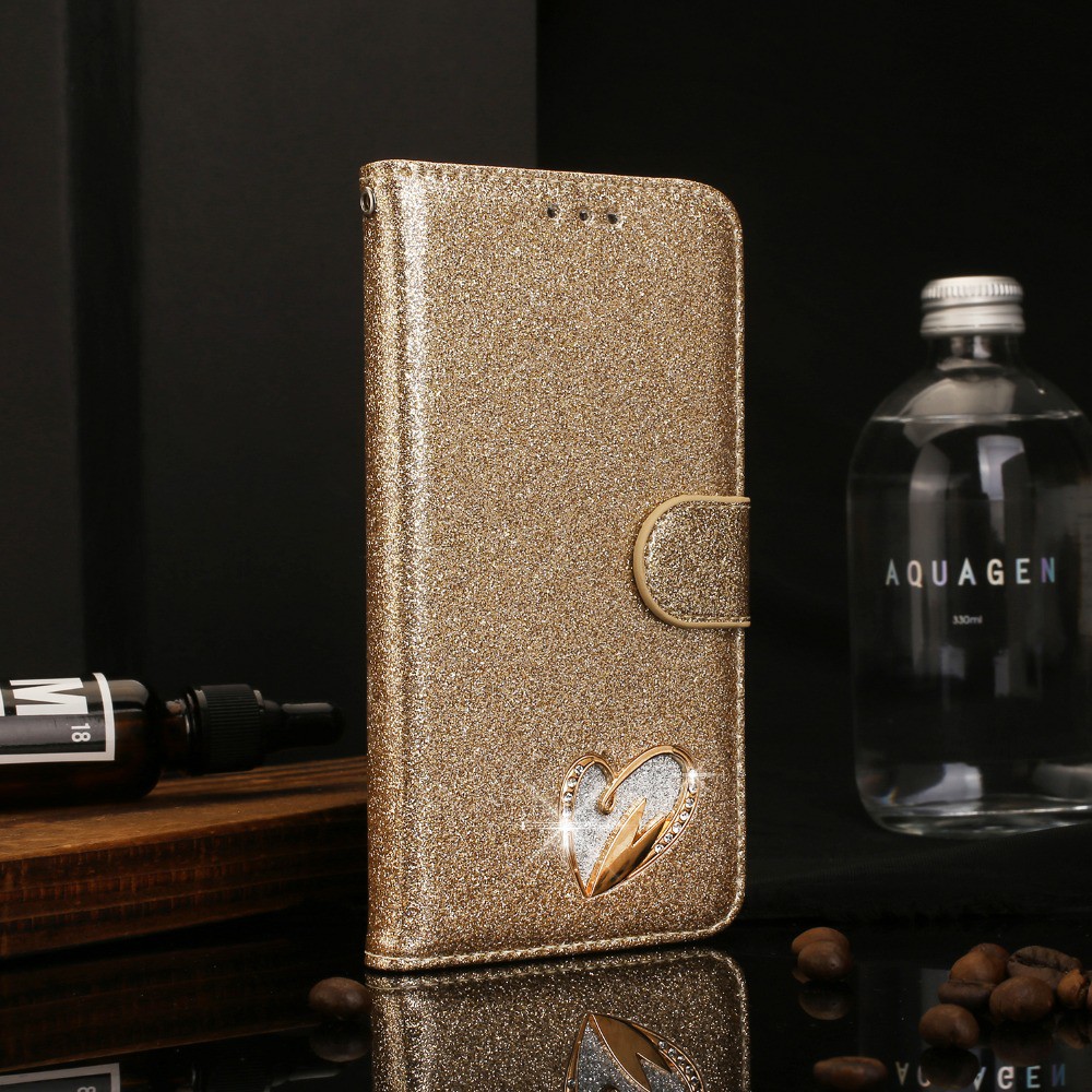 Bao Da Điện Thoại Dạng Ví Nắp Lật Nam Châm Hình Trái Tim Đính Kim Cương iphone 15 14 13 8 7 plus 11 pro x xr xs max 12 pro max
