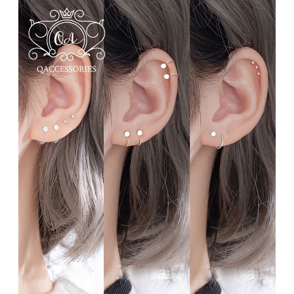 Khuyên tai bạc 925 móc đinh tán chữ C bông vành nam nữ S925 MINIMAL Silver Earrings QA SILVER EA200905