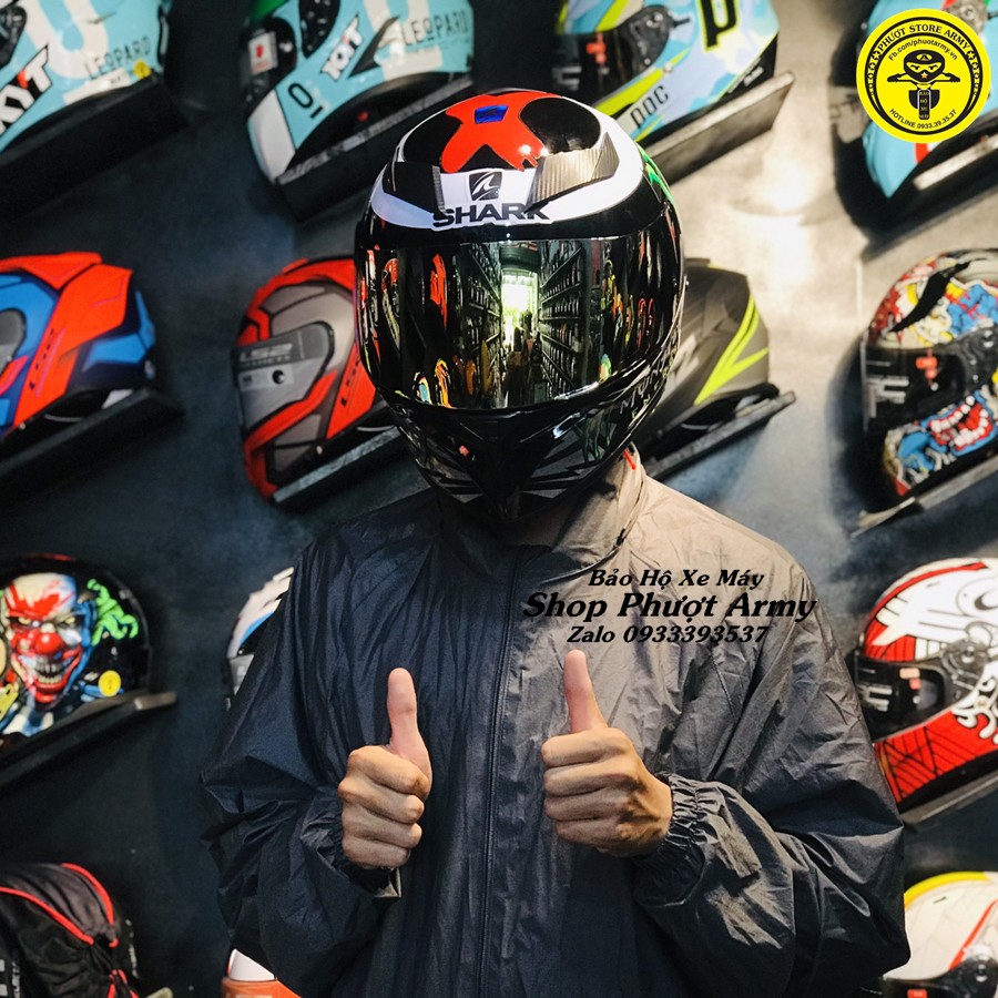 MŨ NÓN BẢO HIỂM ROYAL M138B LÊN TEM SHARK ĐUÔI GIÓ SHARK TẶNG TÚI ĐỰNG MŨ.