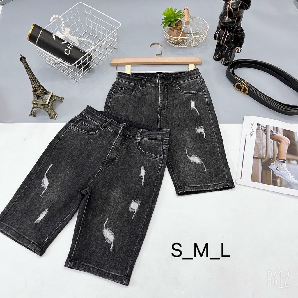 Quần jean lửng gối nữ lưng cao mẫu rách hàng co giãn