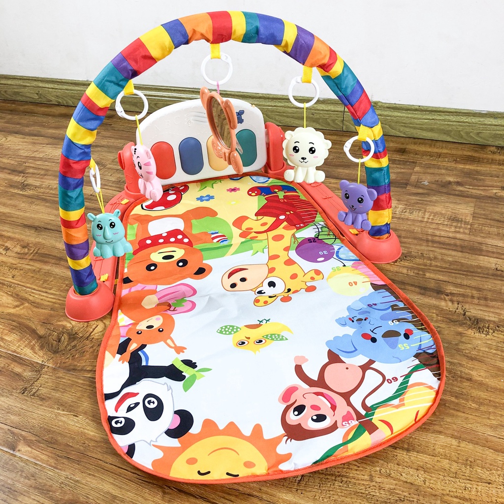 [ẢNH THẬT + VIDEO] Thảm chơi đàn Piano phát nhạc 9BABY cho bé nằm chơi mẫu khỉ đỏ