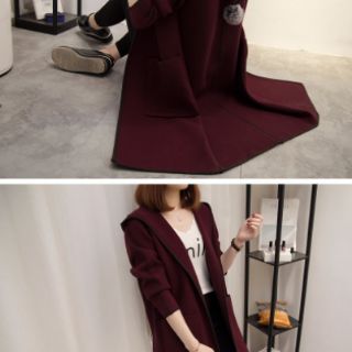 Áo khoác dạ dáng dài kẻ viền