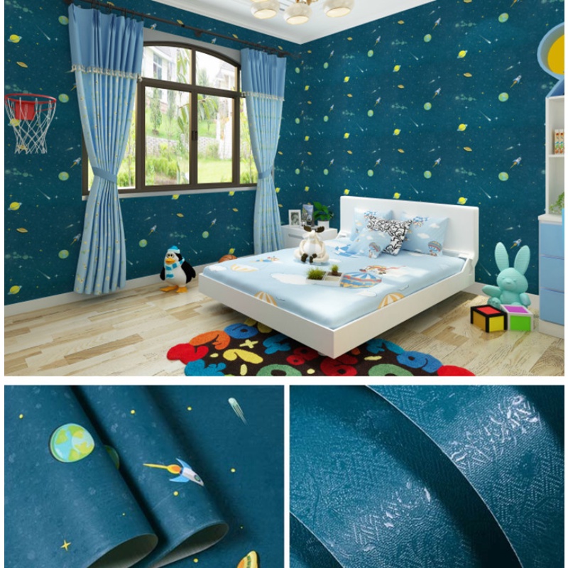 Decal giấy dán tường Vũ trụ xanh khổ 45cm có keo sẵn