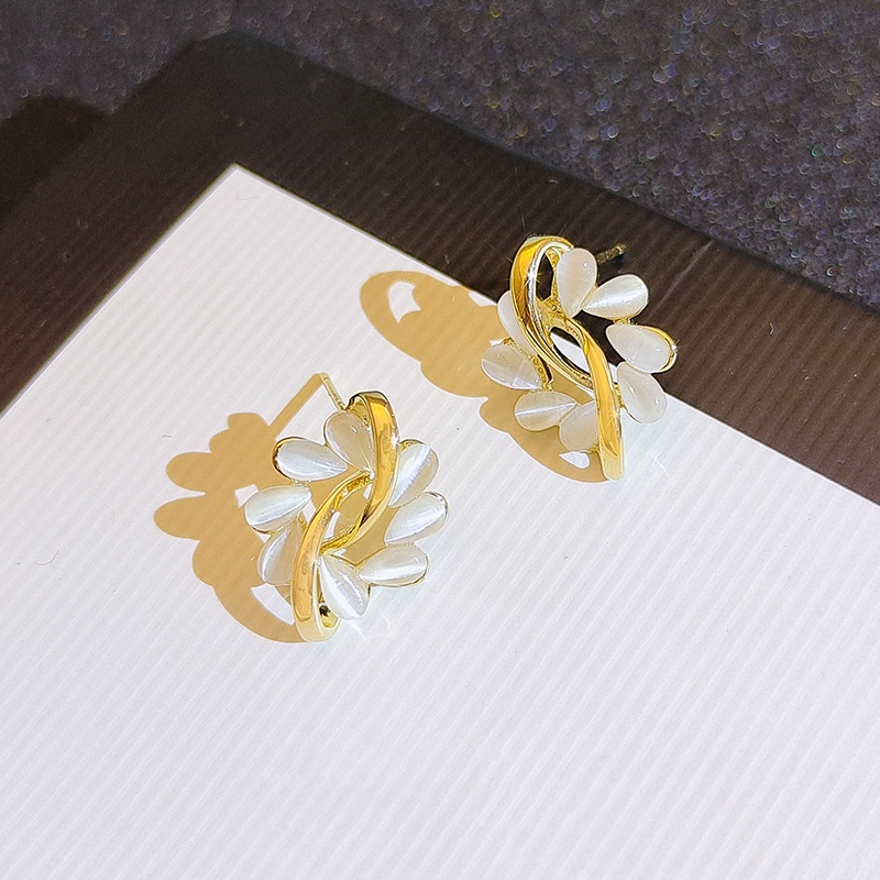 [Jiudolan] Bông Tai Mạ Vàng Hình Hoa Đính Đá Opal Thanh Lịch Thời Trang Phong Cách Hàn Quốc Cho Nữ