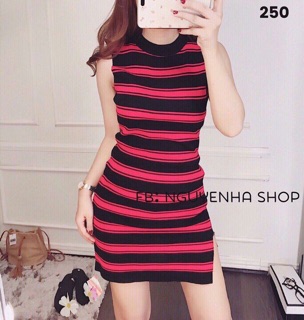 Đầm Body Len Sọc Kẻ Sẻ Tà QC