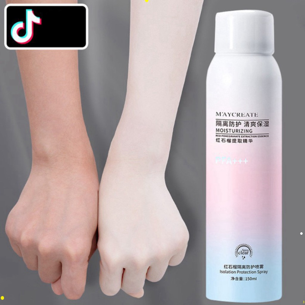 Xịt chống nắng Trắng Da Maycreate 150ml spf35 che khuyết điểm, chai xịt kem chống bật tone hàng chính hãng HT