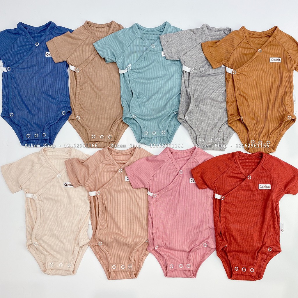 Bodysuit cộc tay vạt chéo Cookie cotton tăm mềm,mát cho bé