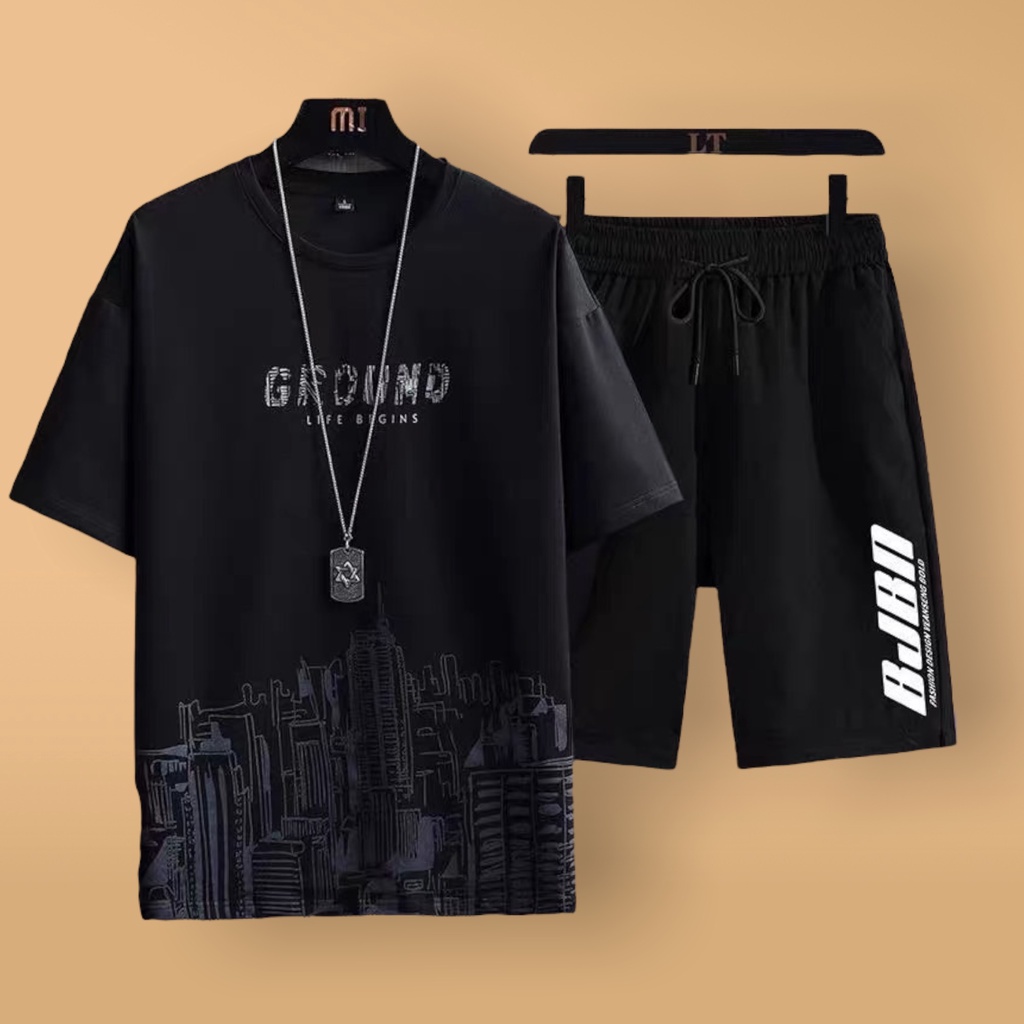 Bộ Thể Thao Nam GROUND quần áo tập gym vải thun thoáng mát co giãn năng động thời trang