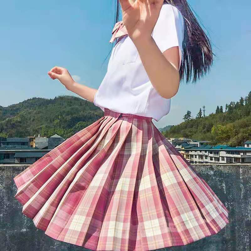Bộ đồ jk nhẹ nhàng trọn váy đồng phục sinh viên phong cách đại học xếp ly nữ mùa hè thỏ Ji Shege