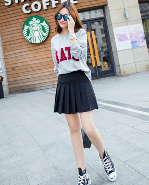 chân váy xếp li, chân váy xếp ly ngắn có quần lót trong chống lộ 4012