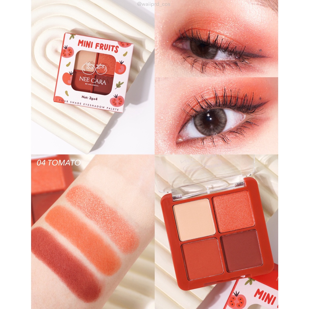[Hàng Thái] Bảng Phấn Mắt Nee Cara Mini Fruit N319 Gồm 4 Ô Màu Lì Và Ánh Nhũ