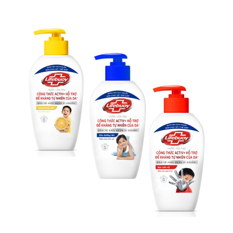 Nước rửa tay Lifebuoy chai 180g đủ màu bảo vệ da tay