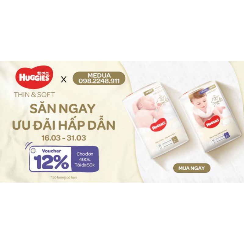 Tã quần Hàn Quốc Huggies Thin &amp; Soft Super Jumbo mỏng tàng hình size L72/XL62/XXL46 mới