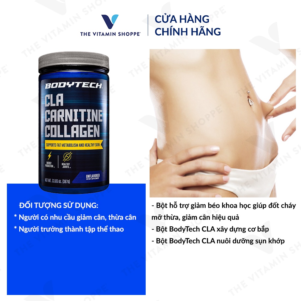 Bột hỗ trợ giảm cân đốt mỡ BODYTECH CLA Carnitine Collagen Unflavored 387gr