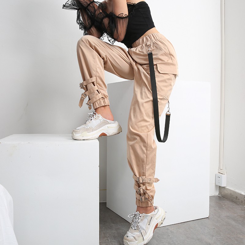 Quần Joggers túi hộp khóa gấu phối đai phong cách Âu Mỹ (Ms B17)