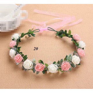 Vòng hoa đội đầu hoa hồng mẫu 12 bông mix màu hoa 2,5 cm