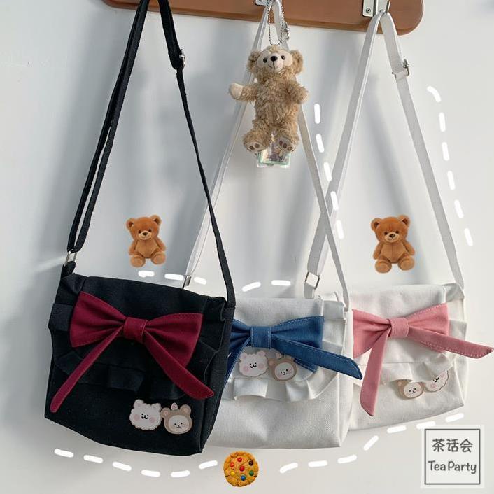 Túi vải đeo vai đính nơ phong cách lolita Nhật Bản túi đeo vai ngọt ngào của nữ sinh túi jk