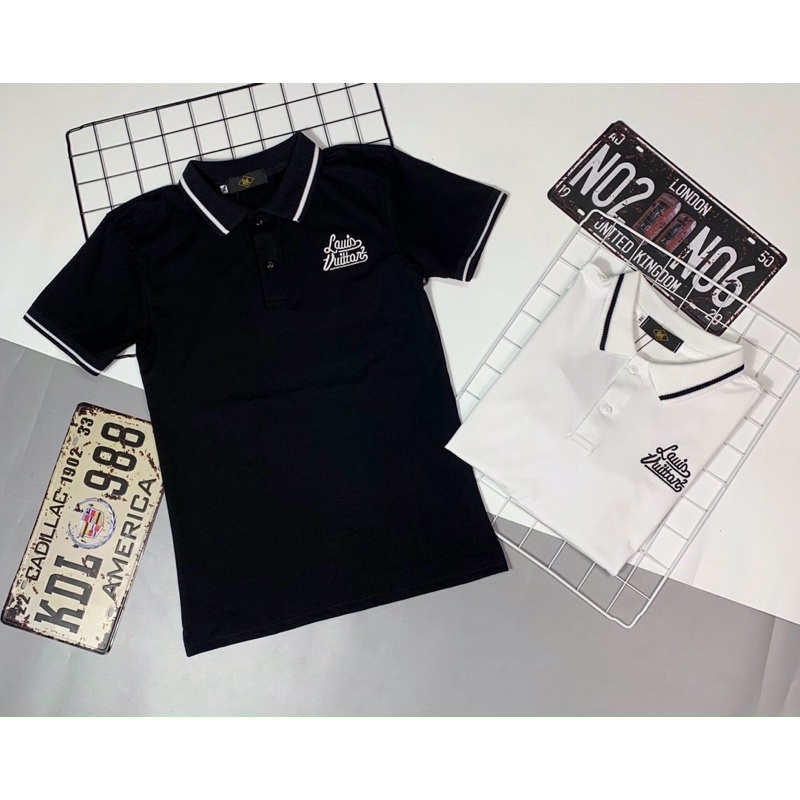 Áo thun nam cổ trụ, logo thêu đơn giản