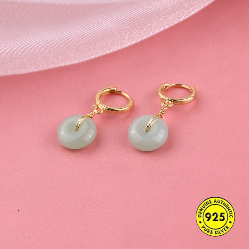Bông tai mạ vàng 18k đính ngọc bích cho nữ