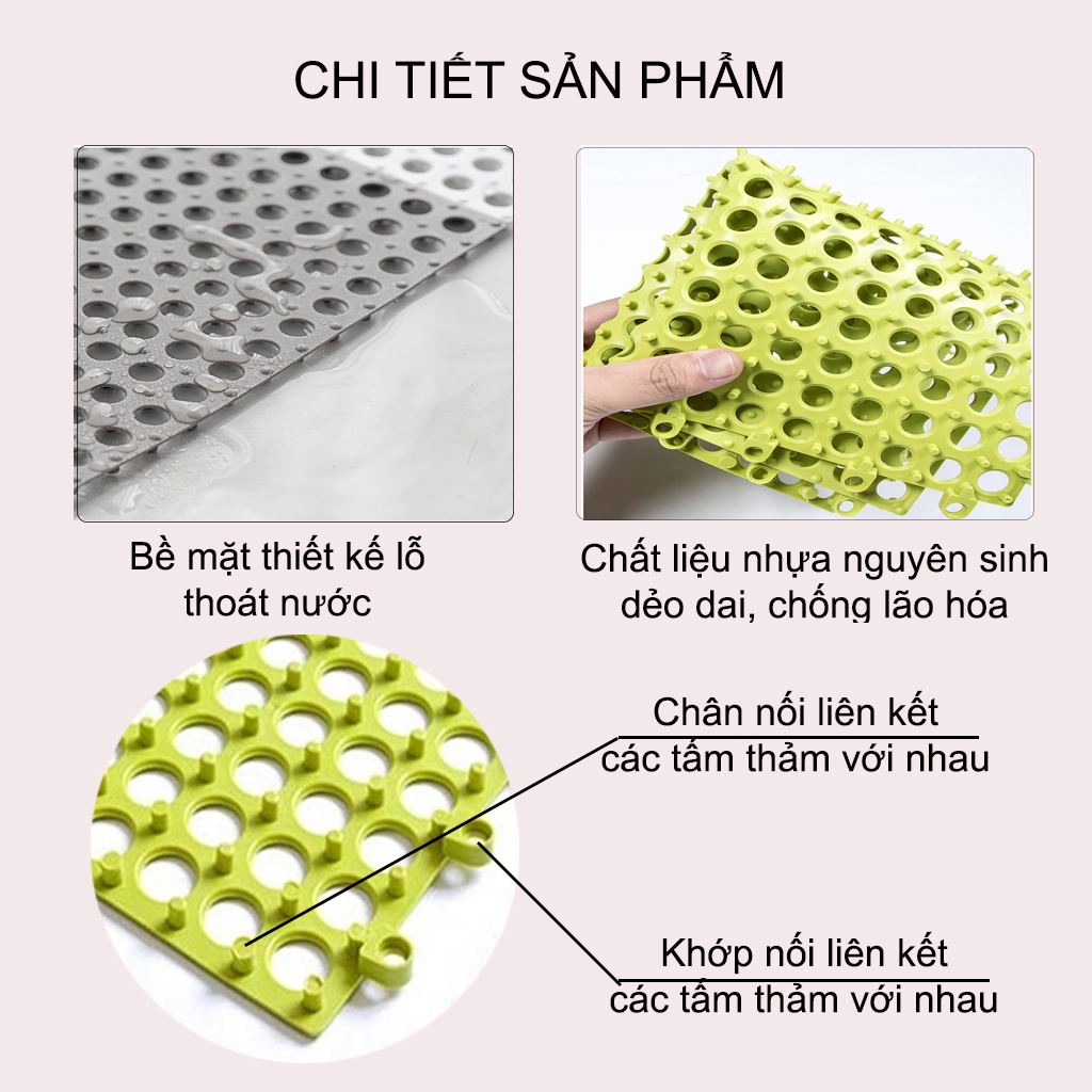 Thảm nhựa chống trơn trượt phòng tắm thoát nước nhanh không gây đau chân