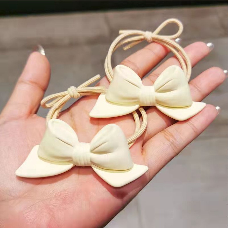 Dây chun nịt buộc tóc đính nơ tông nâu trắng tiểu thư BAG U CHUNNO087
