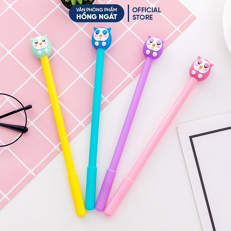 Bút bi cute con cú mèo, bút bi nước mực gel đen ngòi 0.5mm nhiều màu dễ thương đồ dùng học tập văn phòng phẩm B20