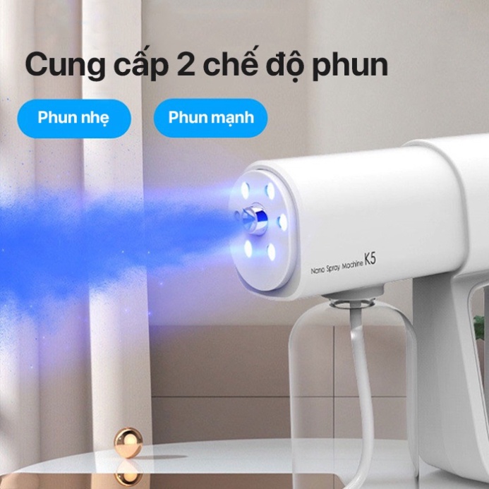 Máy xịt khử khuẩn cầm tay phun sương nano diệt khuẩn K5 Pro cao cấp với 8 mắt UV, phun diệt khuẩn xa 1.5m Loại cao cấp