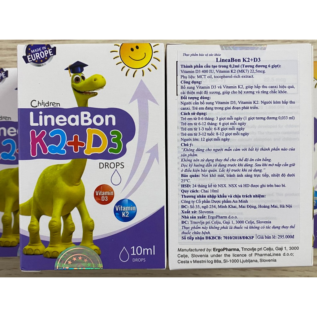 LineaBon K2+D3.Bổ Sung Vitamin K2D3 Tăng Cường Hấp Thu Canxi Tối Đa Trẻ Cao Lớn Khỏe Mạnh