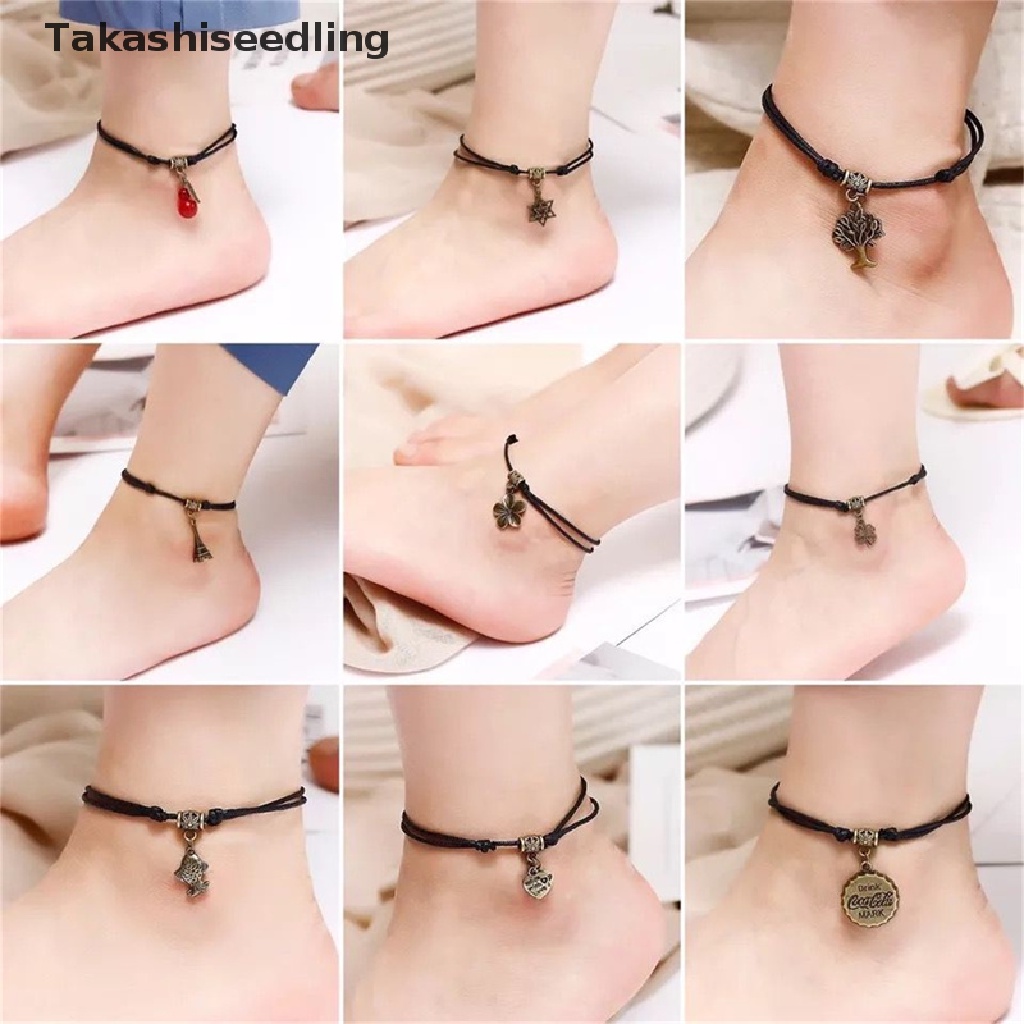 Lắc Chân Dây Bện Màu Đỏ Đen Đơn Giản Phong Cách Bohemia Retro Thời Trang Cho Nữ Bán Chạy