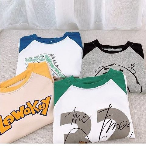 Áo Thun Dài Tay Phối Màu Tương Phản Thời Trang Cho Bé Trai