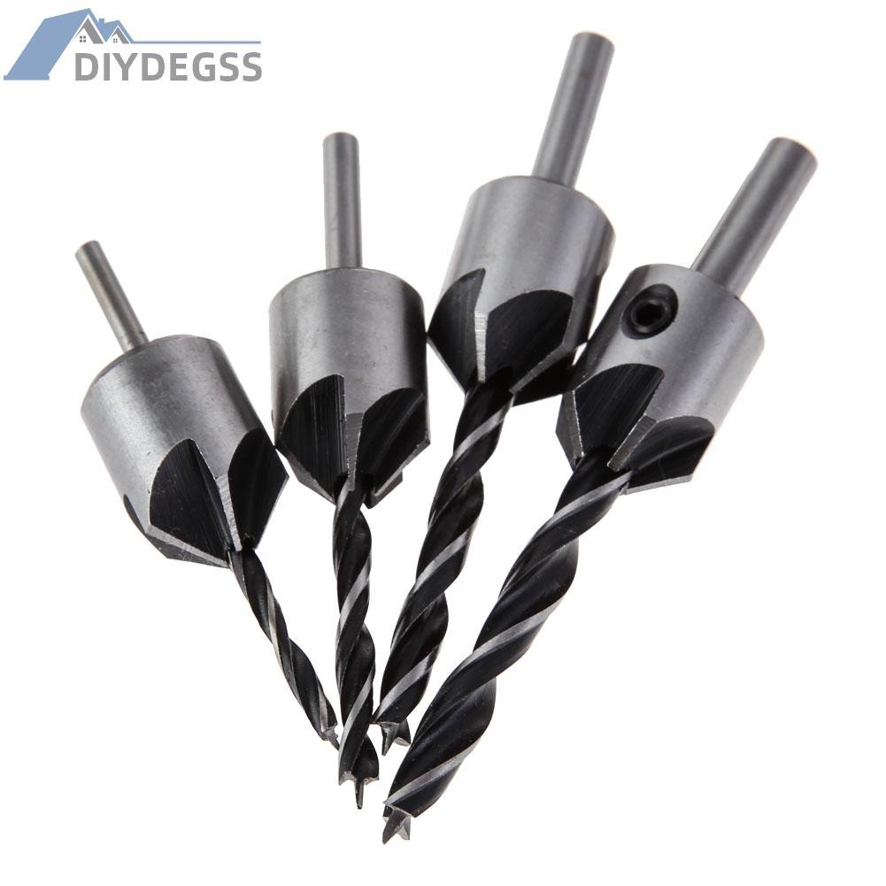 Diydegss2 4Pcs HSS 5 Flute Countersink Drill Bit Set Screw Woodworking Chamfer Tool