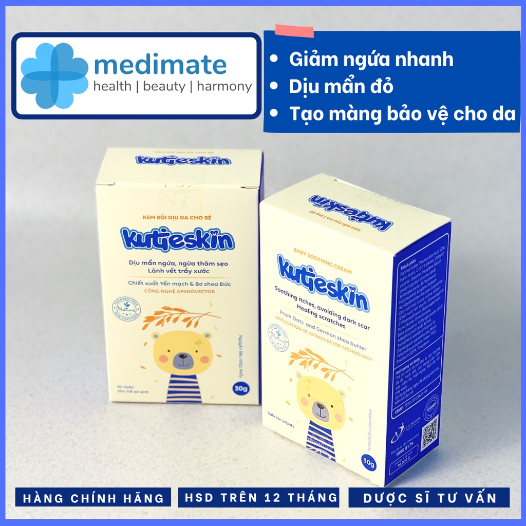 Kem bôi dịu da bé KUTIESKIN giảm ngứa nhanh, dịu mẩn đỏ, giảm hăm, rôm sảy, mờ thâm sẹo do muỗi đốt cho bé (tuýp 30g)