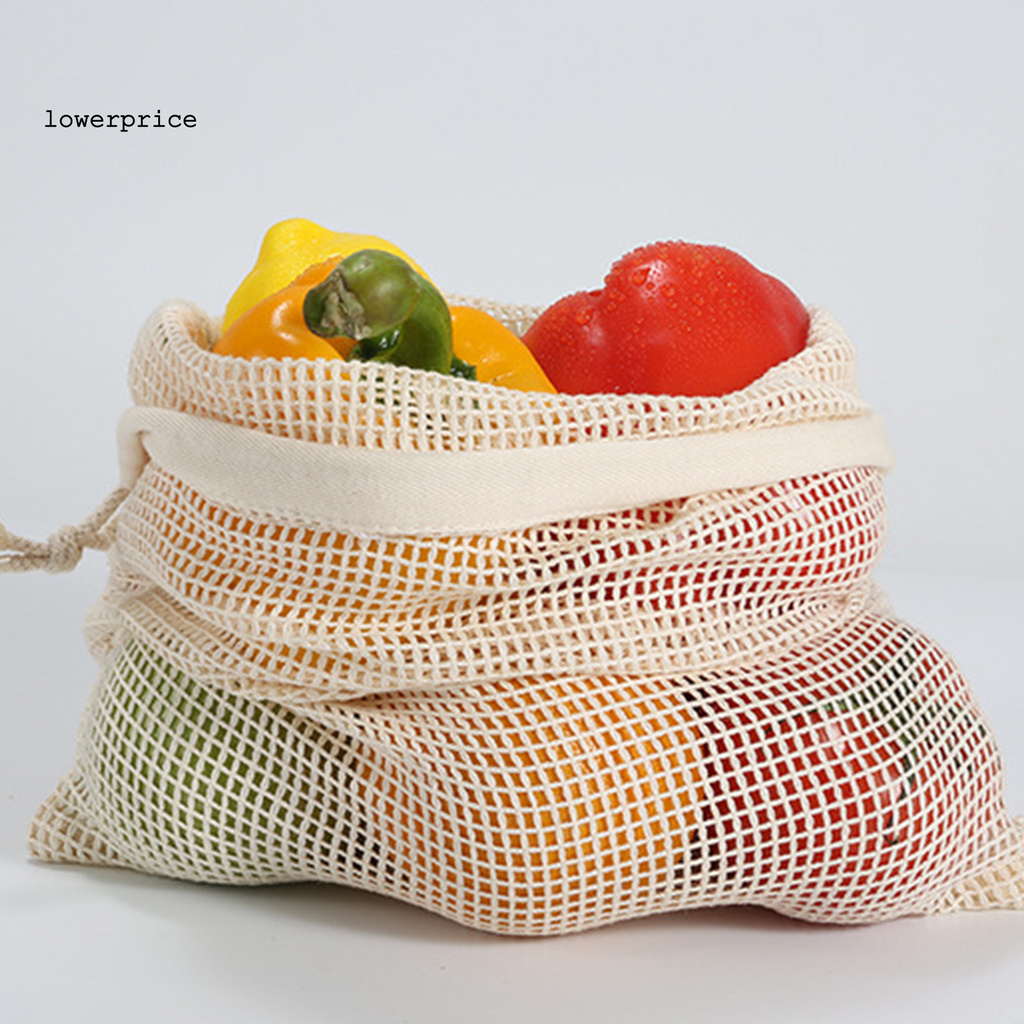 LP*Shopping Bag Reusable Large Capacity Cotton Fruit Vegetable Produce Mesh Tote for Outdoor