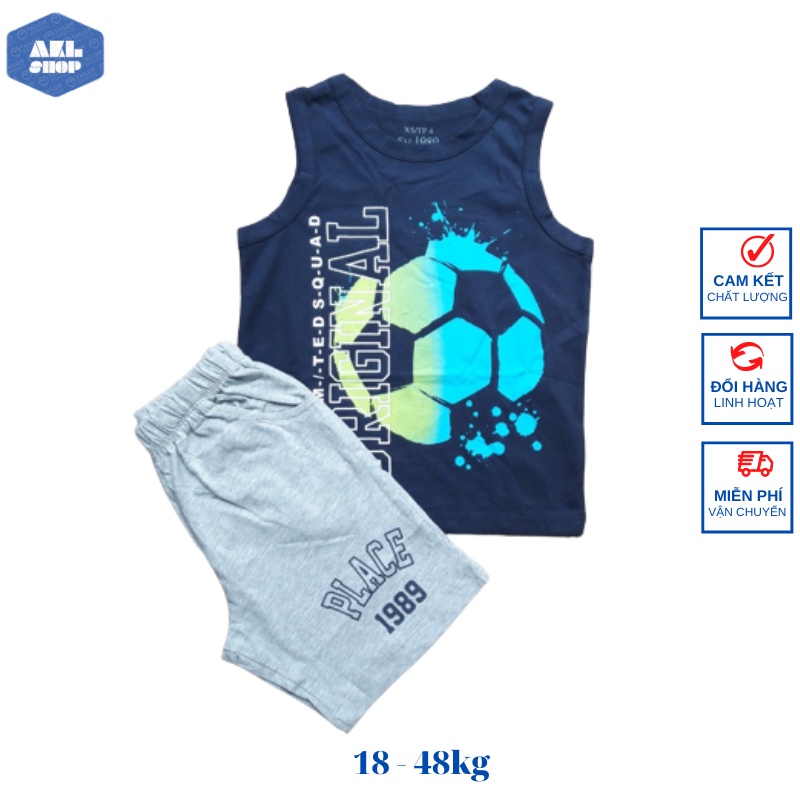 Bộ sát nách bé trai size đại 18kg đến 48kg Place, bộ thun ba lỗ cotton cho bé 4 đến 14 tuổi hàng Việt Nam xuất khẩu