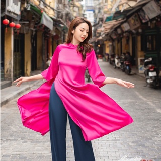 Áo dài cách tân An Khang màu hồng lụa vân cao cấp (tách lẻ) - AD thumbnail