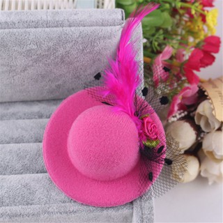Kẹp tóc trang trí hình chiếc Mũ phối phối nơ và lông vũ nhiều màu sắc dễ thương