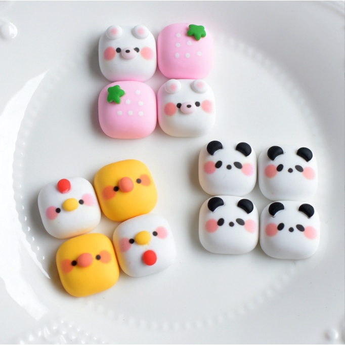 Charm vuông hình gà, gấu trúc, gấu nâu, heo hồng trang trí keycap, kẹp tóc, bình nước, vỏ ốp điện thoại, DIY