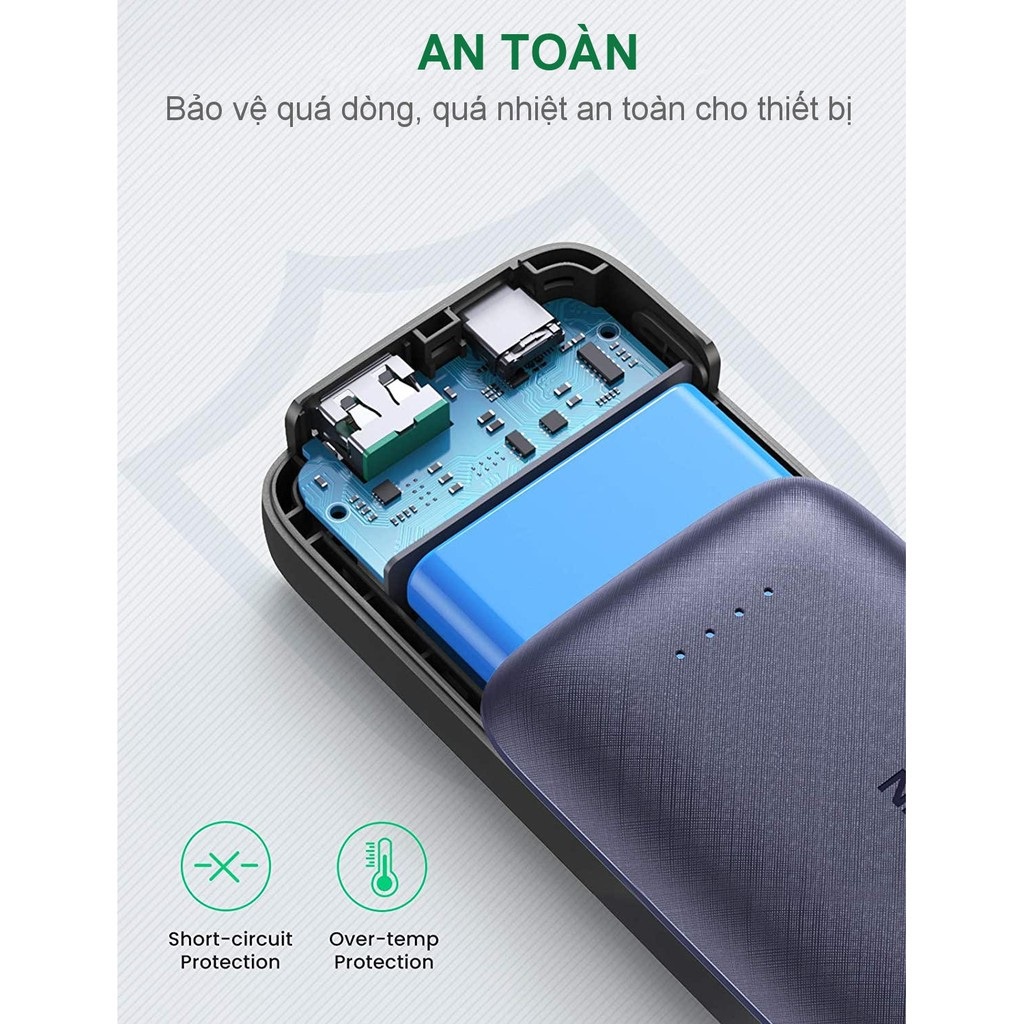 Pin sạc dự phòng mini 10000mAh 2 cổng Ugreen 80749 - PD + QC 3.0 18W Sạc nhanh iPhone 12 50% pin 30'