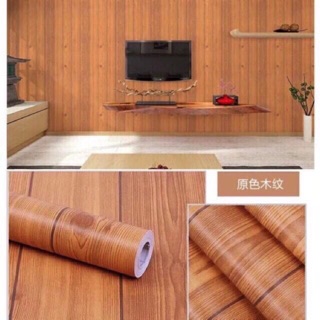 Cuộn 10m giấy dán tường giả gỗ nâu có keo sẵn